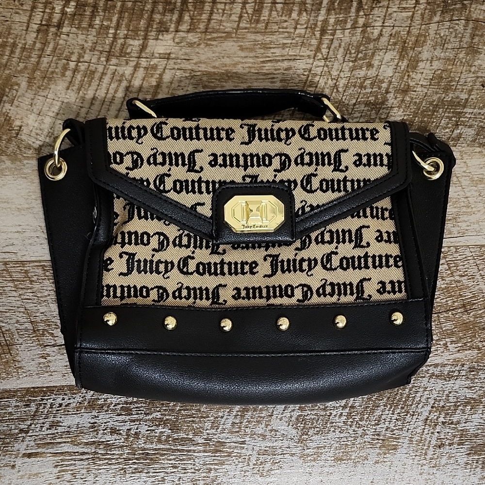 Juicy Couture Black and Cream Crossbody Bag with Gold Accents